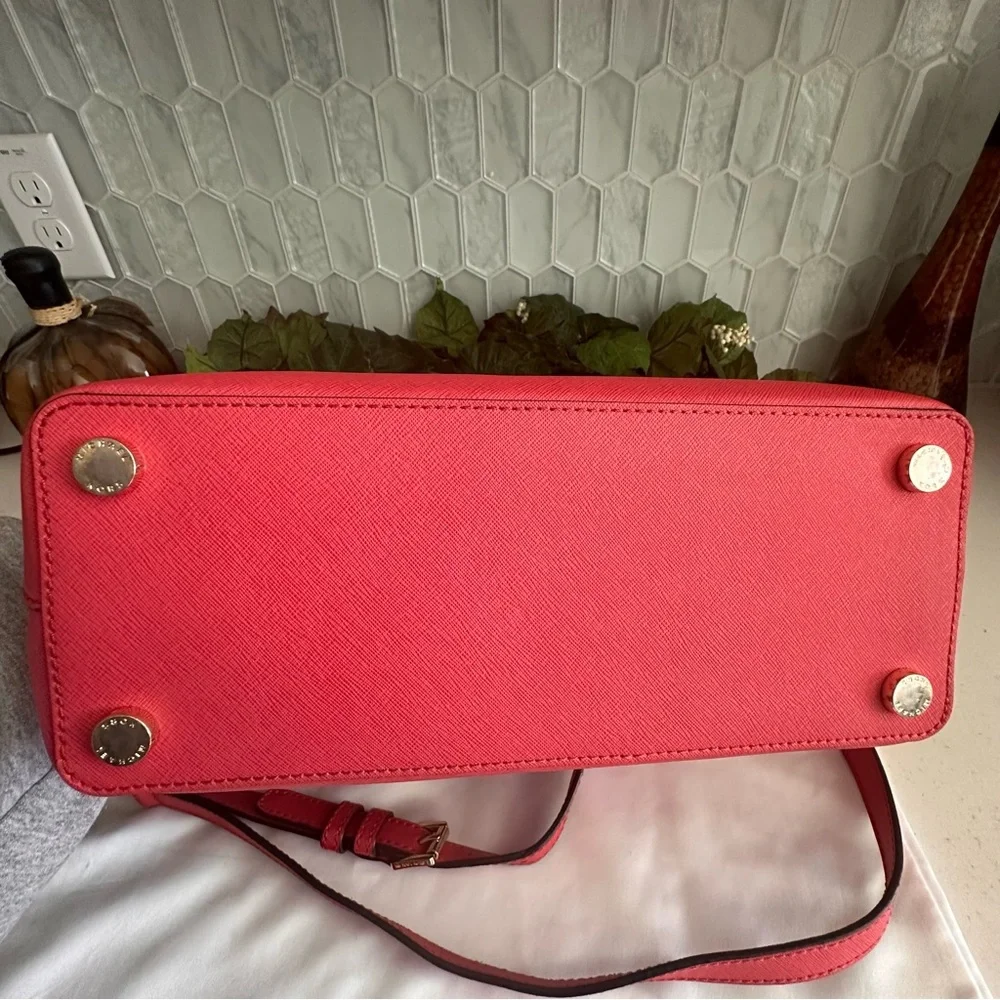 Michael Kors Red Saffiano Leather Satchel Gold-Tone Hardware & Detachable Strap - Picture 8 of 12